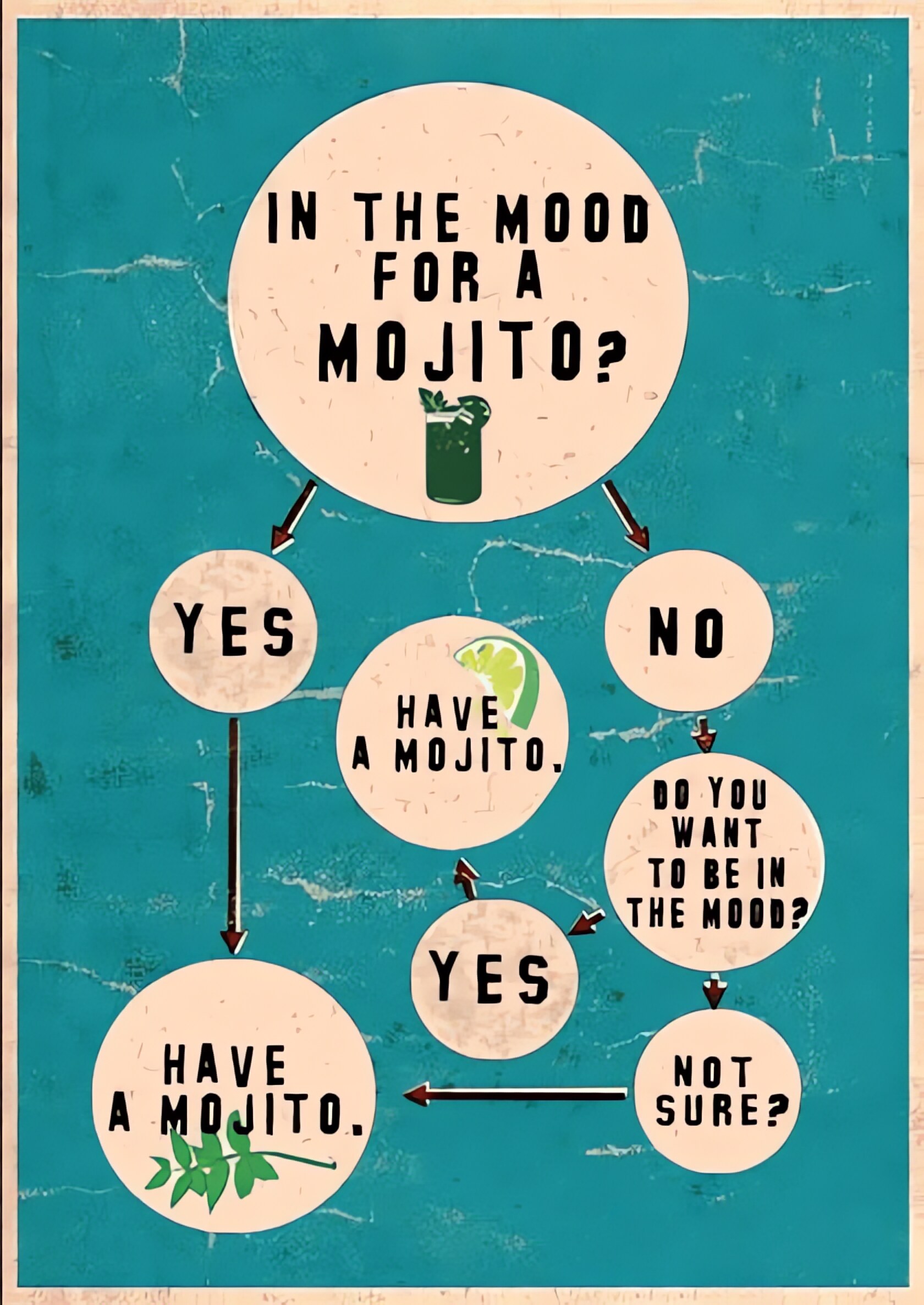Geinig stroomschema dat laat zien wanneer je wel of geen mojito moet nemen