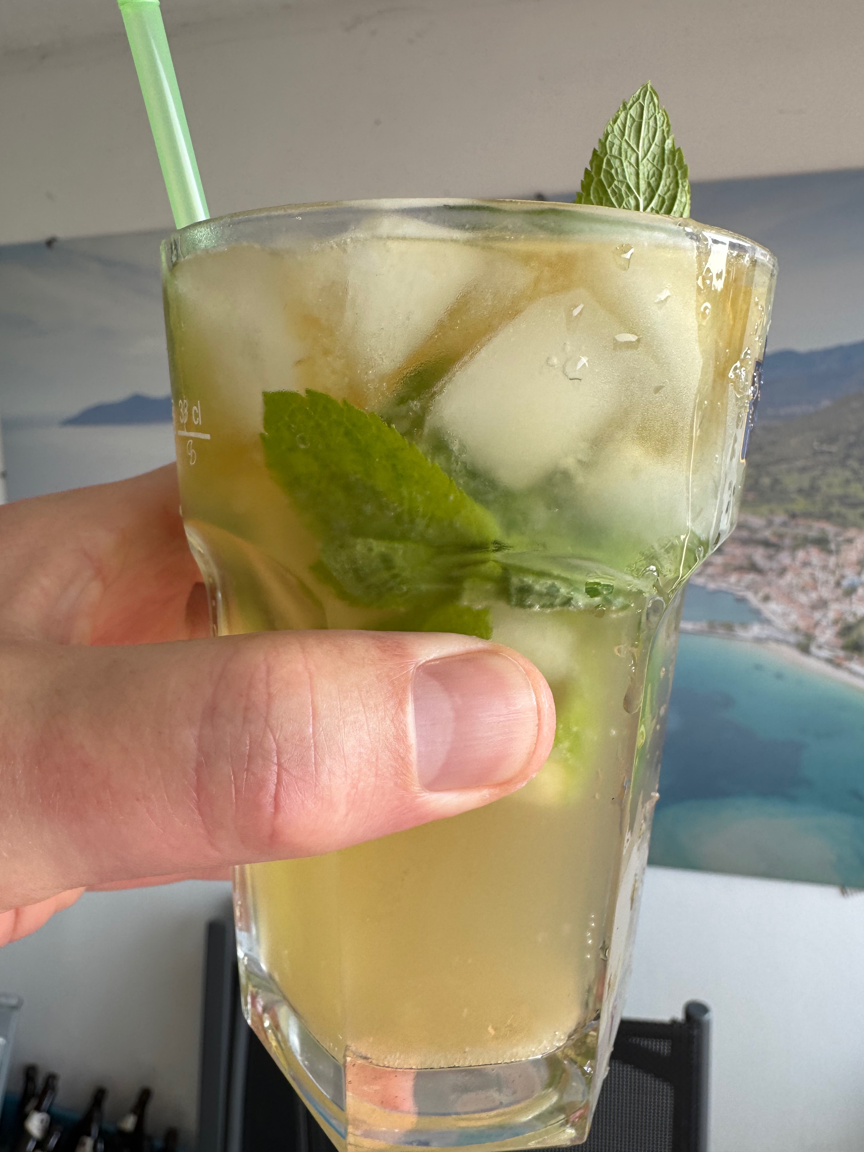 Mojito met limoenpartjes en munt in een zomerse setting