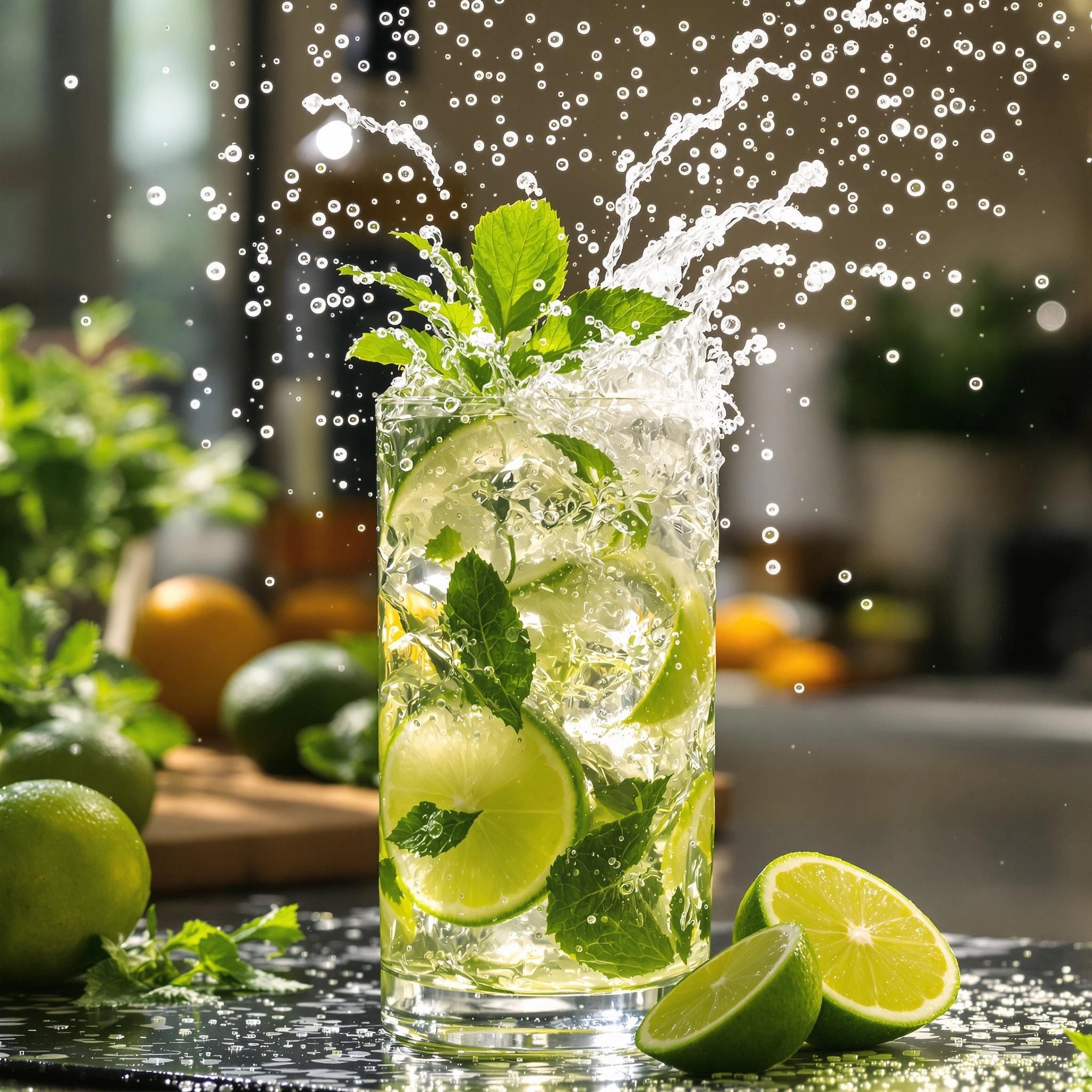 Verfrissende mojito met munt, limoen en ijs als voorbeeld van de perfecte bereiding